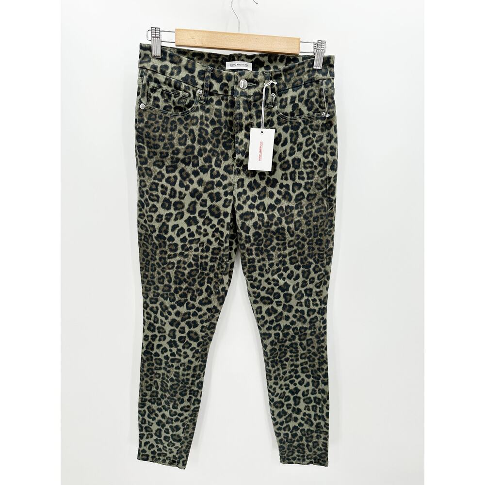 Good American Good Waist Sage Leopard Cropped Jeans Women's Size 8/29 NWT